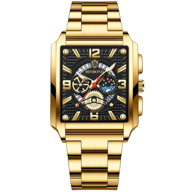 BINBONG B6575 Men Vintage Square Multifunctional Waterproof Luminous Quartz Watch, Black-Rose Gold-Black-Rose, Black-Black-Black-White, Black-Black-Black-Rose, Full Gold-Black, White-Black, Brown Leather-Rose Gold-Black, Black Leather-Rose Gold-Black  ...