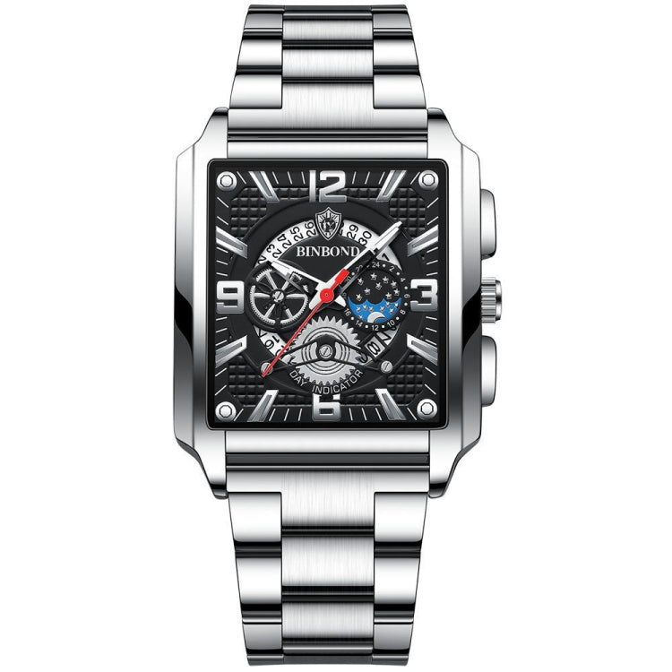 BINBONG B6575 Men Vintage Square Multifunctional Waterproof Luminous Quartz Watch, Black-Rose Gold-Black-Rose, Black-Black-Black-White, Black-Black-Black-Rose, Full Gold-Black, White-Black, Brown Leather-Rose Gold-Black, Black Leather-Rose Gold-Black  ...
