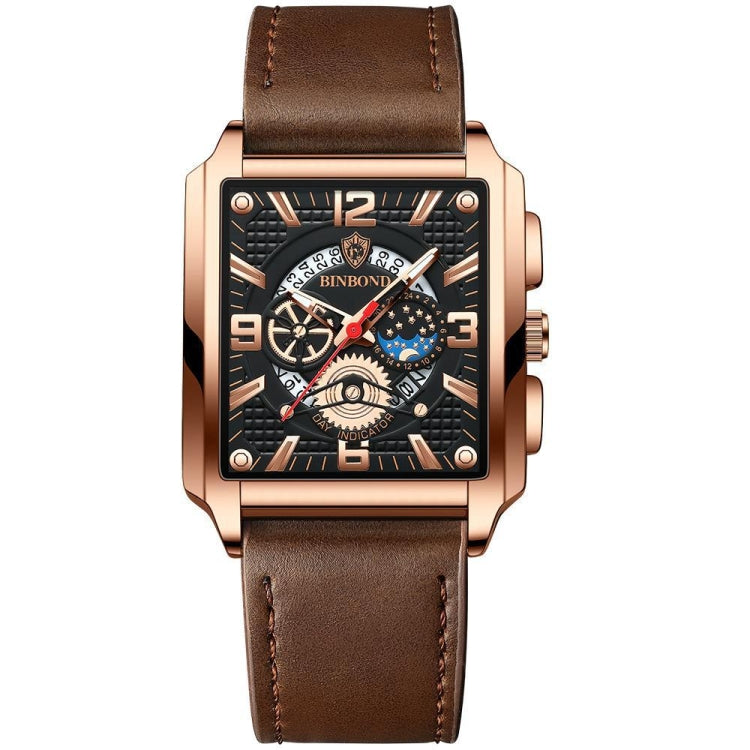 BINBONG B6575 Men Vintage Square Multifunctional Waterproof Luminous Quartz Watch, Black-Rose Gold-Black-Rose, Black-Black-Black-White, Black-Black-Black-Rose, Full Gold-Black, White-Black, Brown Leather-Rose Gold-Black, Black Leather-Rose Gold-Black  ...
