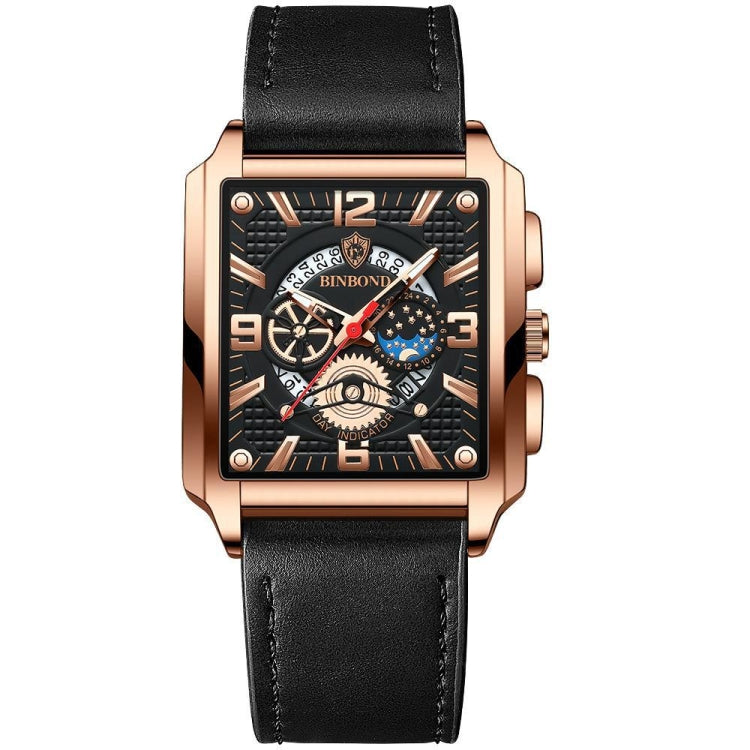 BINBONG B6575 Men Vintage Square Multifunctional Waterproof Luminous Quartz Watch, Black-Rose Gold-Black-Rose, Black-Black-Black-White, Black-Black-Black-Rose, Full Gold-Black, White-Black, Brown Leather-Rose Gold-Black, Black Leather-Rose Gold-Black  ...