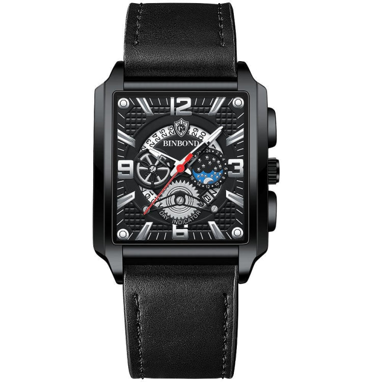 BINBONG B6575 Men Vintage Square Multifunctional Waterproof Luminous Quartz Watch, Black-Rose Gold-Black-Rose, Black-Black-Black-White, Black-Black-Black-Rose, Full Gold-Black, White-Black, Brown Leather-Rose Gold-Black, Black Leather-Rose Gold-Black  ...