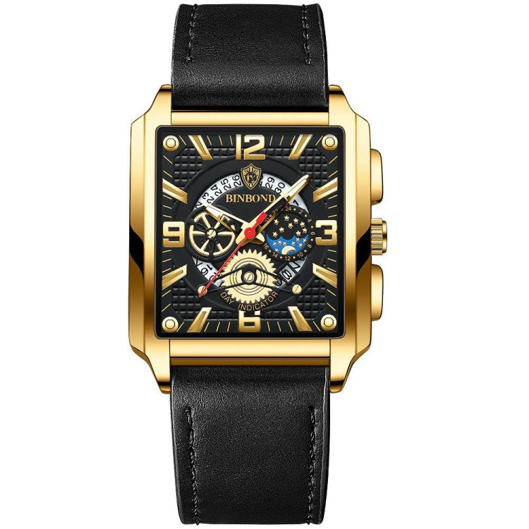 BINBONG B6575 Men Vintage Square Multifunctional Waterproof Luminous Quartz Watch, Black-Rose Gold-Black-Rose, Black-Black-Black-White, Black-Black-Black-Rose, Full Gold-Black, White-Black, Brown Leather-Rose Gold-Black, Black Leather-Rose Gold-Black  ...