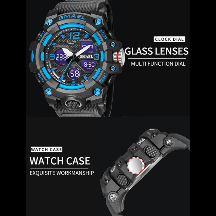 SMAEL 8008 Outdoor Sports Multifunctional Waterproof Luminous Men Watch, Black Blue
