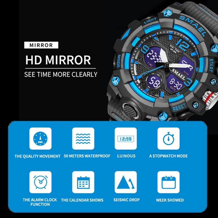SMAEL 8008 Outdoor Sports Multifunctional Waterproof Luminous Men Watch, Black Blue