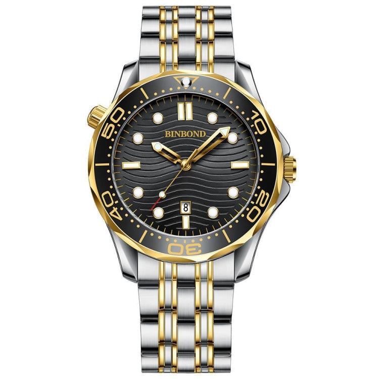 BINBOND B2820 Luminous 30m Waterproof Men Sports Quartz Watch, Inter-gold Black Surface, Inter-gold Blue Surface, Blue Silicon White Steel Blue
