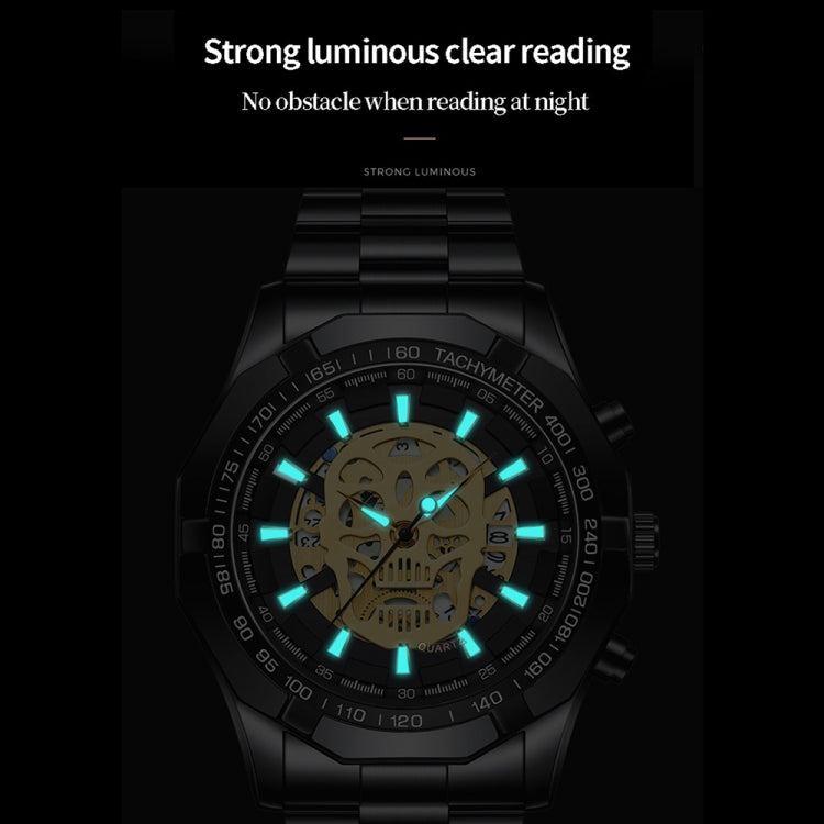 BINBOND S034 30M Waterproof Quartz Watch Skull Skeleton Luminous Watch