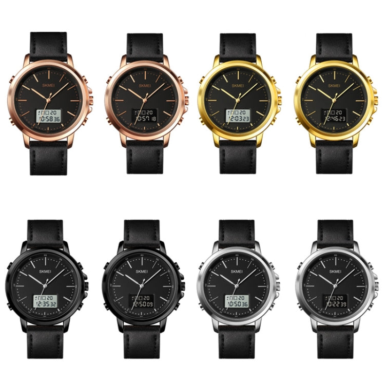 SKMEI 1652 Dual Movement Sports Leather Alloy Male Watch, Rose Gold Shell White Machine, Rose Gold Shell Black Machine, Gold Shell Black Machine, Black Shell Black Machine, Silver Shell White Machine, Silver Shell Black Machine