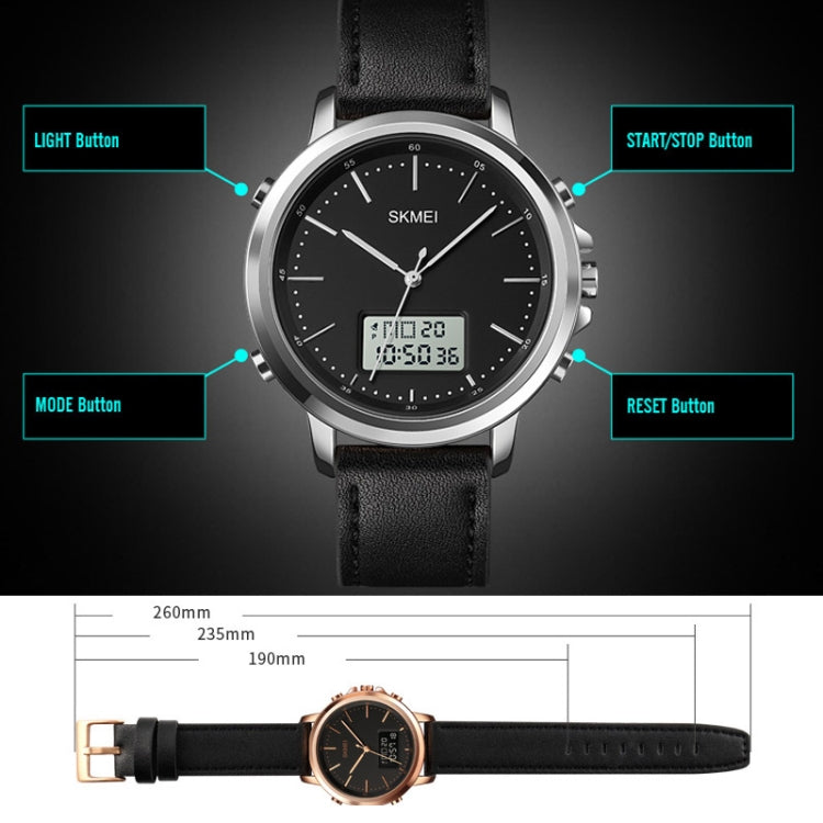 SKMEI 1652 Dual Movement Sports Leather Alloy Male Watch, Rose Gold Shell White Machine, Rose Gold Shell Black Machine, Gold Shell Black Machine, Black Shell Black Machine, Silver Shell White Machine, Silver Shell Black Machine