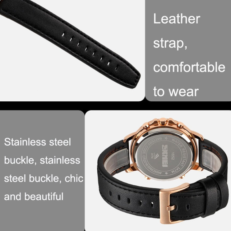 SKMEI 1652 Dual Movement Sports Leather Alloy Male Watch, Rose Gold Shell White Machine, Rose Gold Shell Black Machine, Gold Shell Black Machine, Black Shell Black Machine, Silver Shell White Machine, Silver Shell Black Machine