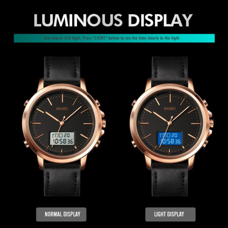 SKMEI 1652 Dual Movement Sports Leather Alloy Male Watch, Rose Gold Shell White Machine, Rose Gold Shell Black Machine, Gold Shell Black Machine, Black Shell Black Machine, Silver Shell White Machine, Silver Shell Black Machine