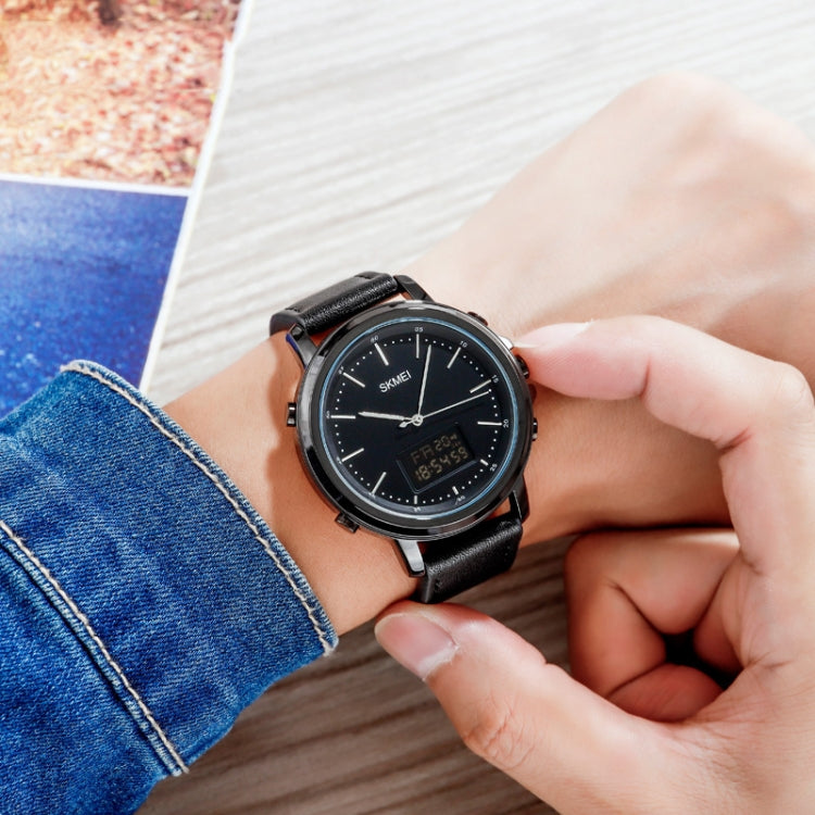 SKMEI 1652 Dual Movement Sports Leather Alloy Male Watch, Rose Gold Shell White Machine, Rose Gold Shell Black Machine, Gold Shell Black Machine, Black Shell Black Machine, Silver Shell White Machine, Silver Shell Black Machine