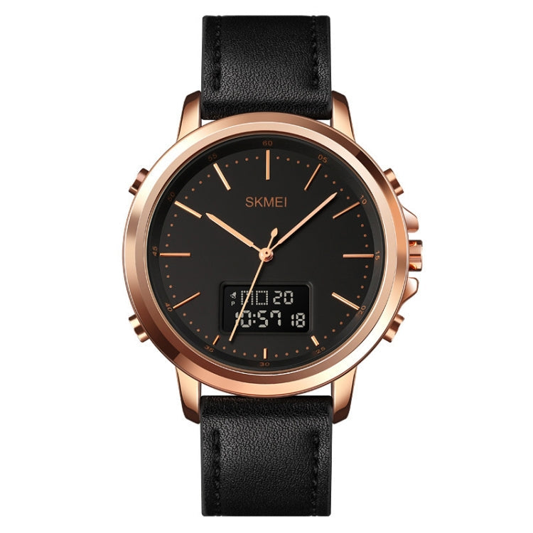 SKMEI 1652 Dual Movement Sports Leather Alloy Male Watch, Rose Gold Shell White Machine, Rose Gold Shell Black Machine, Gold Shell Black Machine, Black Shell Black Machine, Silver Shell White Machine, Silver Shell Black Machine