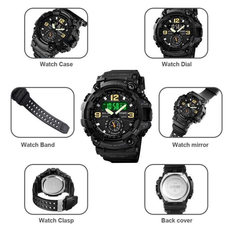 SKMEI 1637 Sports Digital Display Outdoor Shockproof Plastic Large Dial Men Watch, Black, Army Green, Blue Camouflage, Army Green Camouflage, Gray Black