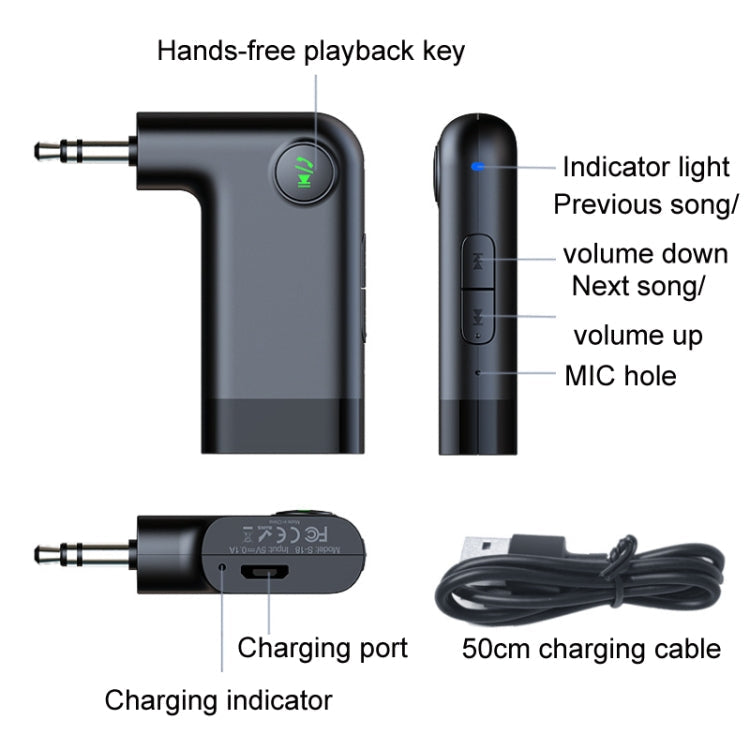 S-18 Car Mini AUX Audio Adapter Wireless Bluetooth 5.0 Receiver, S-18
