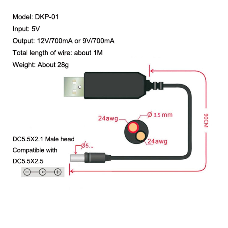 USB Booster Line Mobile Power Cord, 2pcs DC 5V to 9V, 2pcs DC 5V to 12V