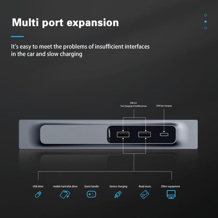 For Tesla Model 3/Y Car T09 Center Console 27W 3-in-1 USB Hub Docking Station, T09