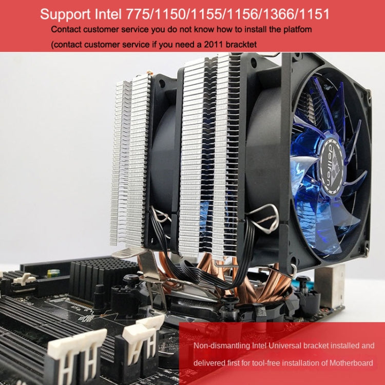 Desktop Computer Double Copper Tube CPU Radiator Super Quiet, 2 Tube Color Light 3-pin Single Fan, 2 Tube Color Light 3-pin Double Fan