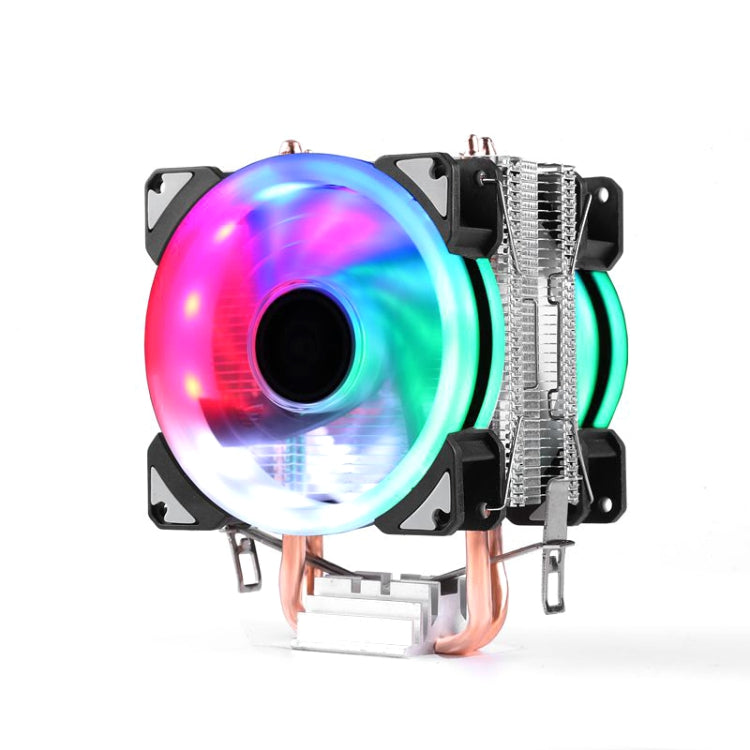 Desktop Computer Double Copper Tube CPU Radiator Super Quiet, 2 Tube Color Light 3-pin Single Fan, 2 Tube Color Light 3-pin Double Fan