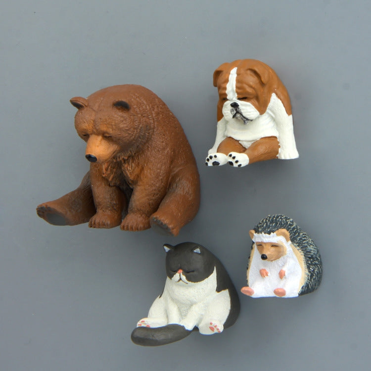 Warm Series Sitting Sleepy Zoo Figure Fridge Magnets, Brown Bear, Pug dog, Fat Cat
