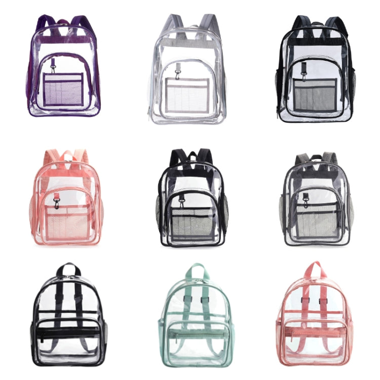 PVC Transparent Waterproof Backpack Student School Bag, Large Purple, Large Light Grey, Large Black, Small Pink, Small Black, Small Gray, Candy Color Black