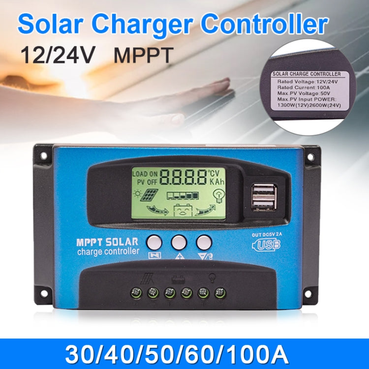 YCX-003 30-100A Solar Charging Controller with LED Screen & Dual USB Port Smart MPPT Charger, 12/24V 30A, 12/24V 40A, 12/24V 50A, 12/24V 60A, 12/24V 100A, 12/24/36/48/60V 100A