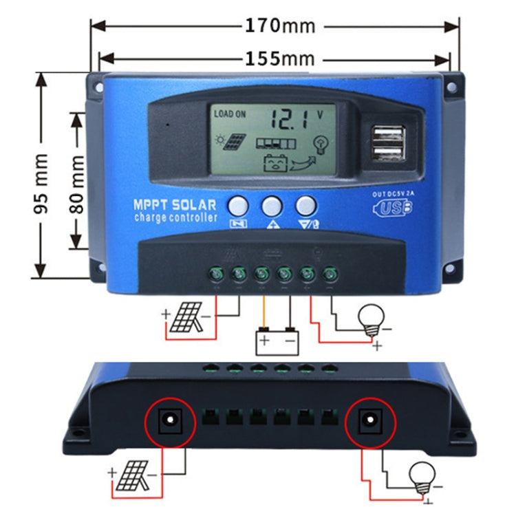 YCX-003 30-100A Solar Charging Controller with LED Screen & Dual USB Port Smart MPPT Charger, 12/24V 30A, 12/24V 40A, 12/24V 50A, 12/24V 60A, 12/24V 100A, 12/24/36/48/60V 100A