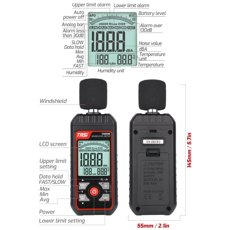 Household Noise Tester Decibel Device, TASI TA651B