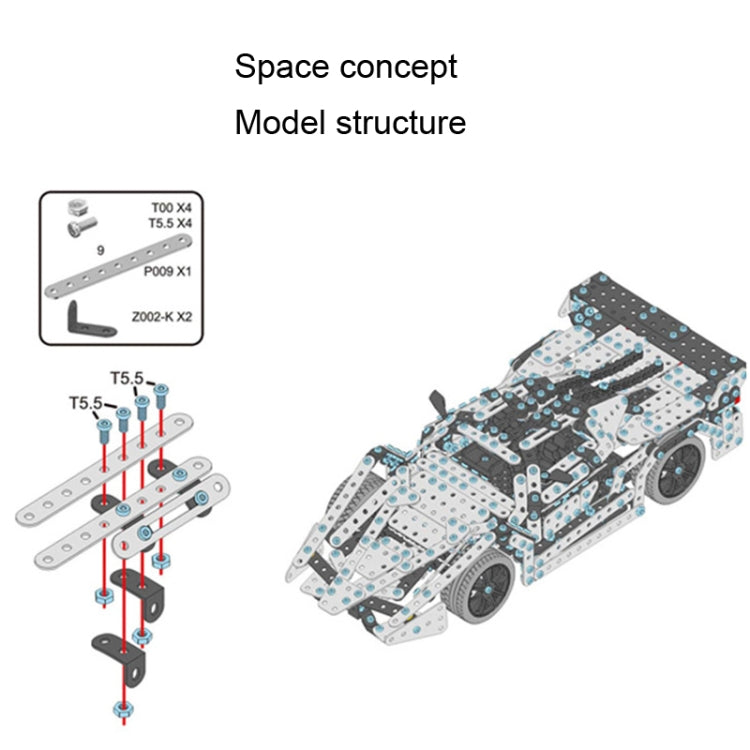 Assembly Metal Car Model Intelligence Handmade Assembly Toy Building Block, Racing Car
