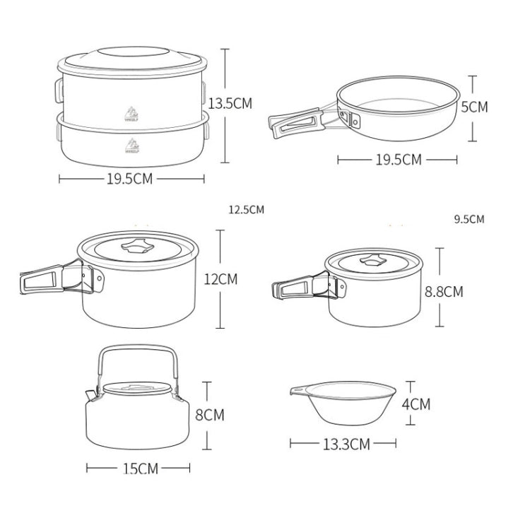 Hewolf HW-K1779 4-5 People Outdoor Aluminum Stove Portable Storage Camping Set, HW-K1779