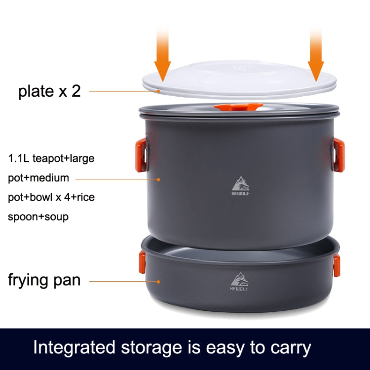Hewolf HW-K1779 4-5 People Outdoor Aluminum Stove Portable Storage Camping Set, HW-K1779