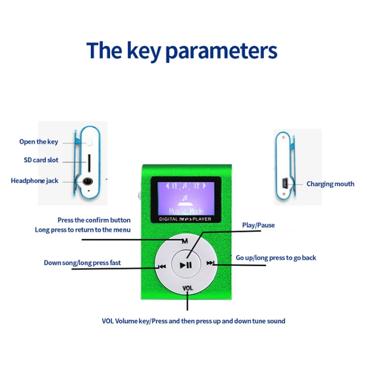 Mini Lavalier Metal MP3 Music Player with Screen, Without Memory Card