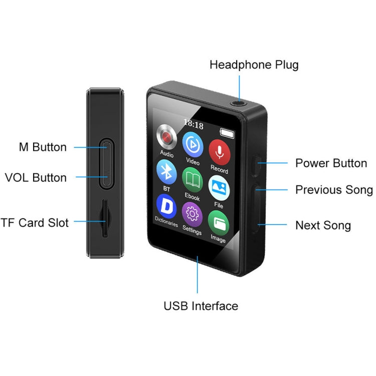 MP3 Music Player Bluetooth 5.0 Ebook Recorder MP4 Walkman, 8GB, 16GB, 32GB, 64GB