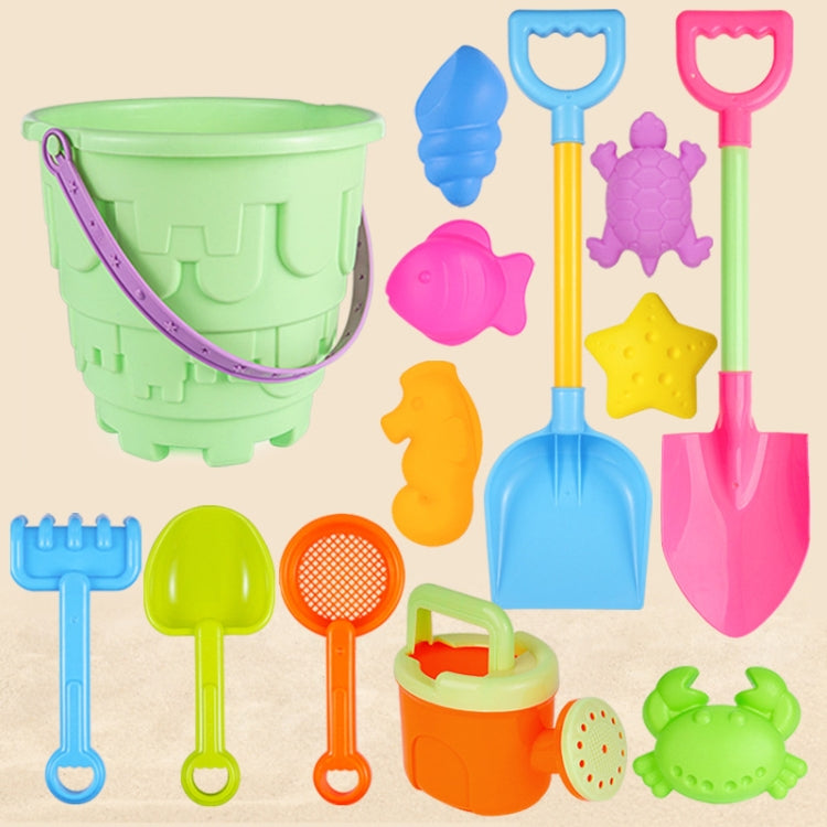 13pcs/Set Children Beach Toys Set Large Sand Shovel Bucket Sand Digging Tools Hourglass, Blue Round Castle, Pink Round Castle, Green Round Castle, Blue Lace Barrel, Pink Lace Barrel, Purple Lace Barrel, Blue Square Castle, Pink Square Castle           ...