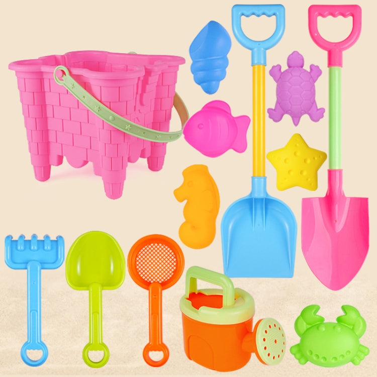 13pcs/Set Children Beach Toys Set Large Sand Shovel Bucket Sand Digging Tools Hourglass, Blue Round Castle, Pink Round Castle, Green Round Castle, Blue Lace Barrel, Pink Lace Barrel, Purple Lace Barrel, Blue Square Castle, Pink Square Castle           ...