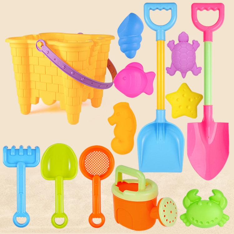 13pcs/Set Children Beach Toys Set Large Sand Shovel Bucket Sand Digging Tools Hourglass, Blue Round Castle, Pink Round Castle, Green Round Castle, Blue Lace Barrel, Pink Lace Barrel, Purple Lace Barrel, Blue Square Castle, Pink Square Castle           ...