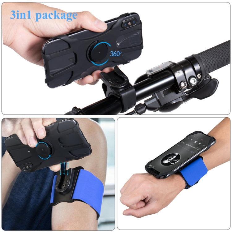 3 In 1 Four Jaws Detachable Swivel Arm Wrist Strap Bicycle Holder For 4.5-6.5 inch Phones, 3 In 1 (Blue)