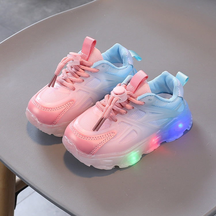 WISDOMFROG Girls Sneakers LED Light Up Boys Gradient Mesh Shoes Children Footwear, 21, 22, 23, 24, 25, 26, 27, 28