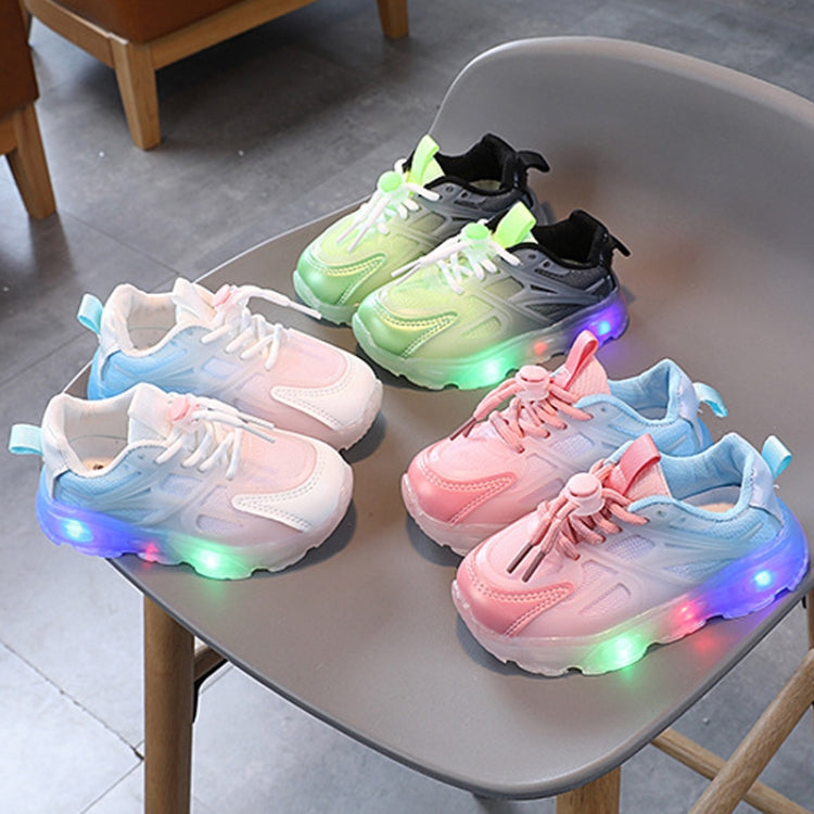 WISDOMFROG Girls Sneakers LED Light Up Boys Gradient Mesh Shoes Children Footwear, 29