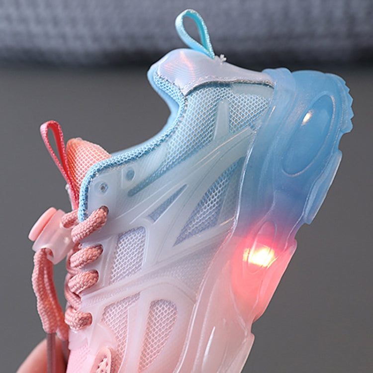 WISDOMFROG Girls Sneakers LED Light Up Boys Gradient Mesh Shoes Children Footwear, 29