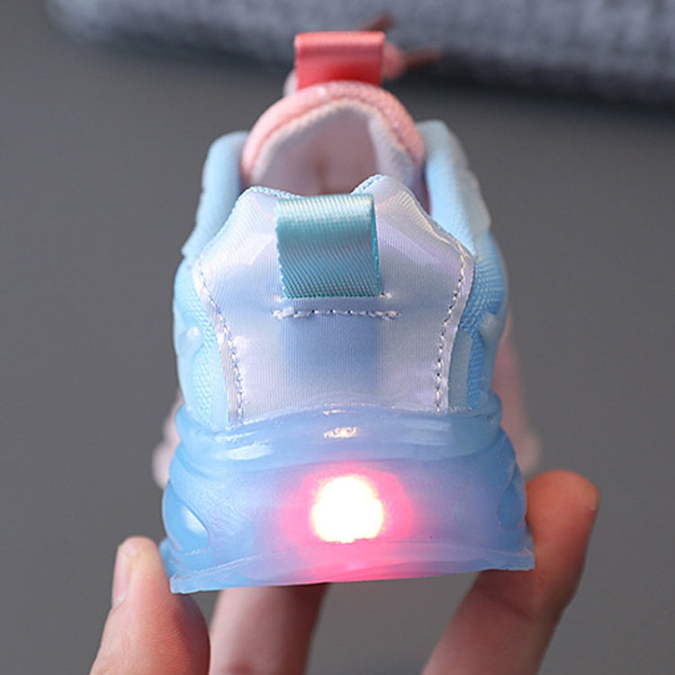 WISDOMFROG Girls Sneakers LED Light Up Boys Gradient Mesh Shoes Children Footwear, 29