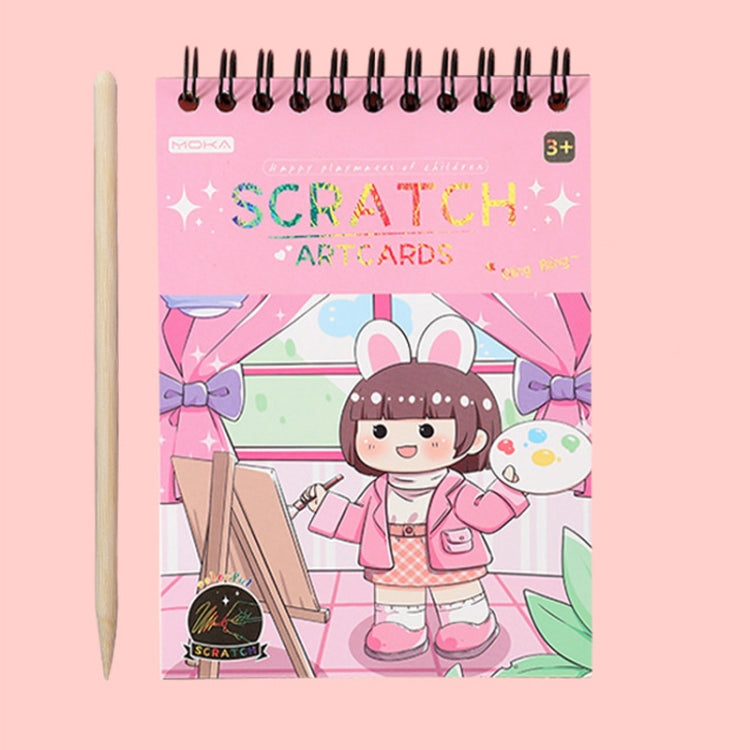 Hand Painted Scratch Paper Colorful Coil Scratchbook With Pen, Haruita Huahua, Peach Juice, Millet