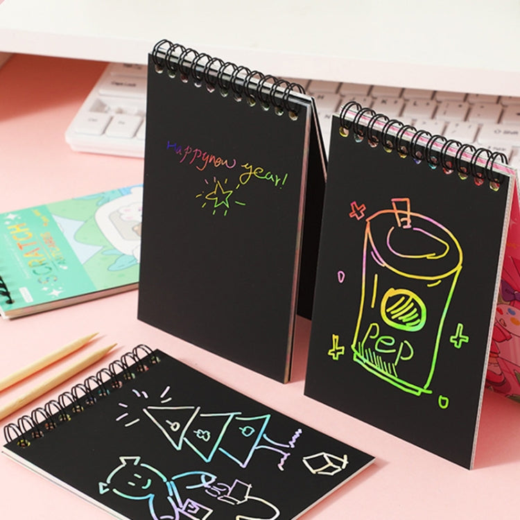 Hand Painted Scratch Paper Colorful Coil Scratchbook With Pen, Haruita Huahua, Peach Juice, Millet