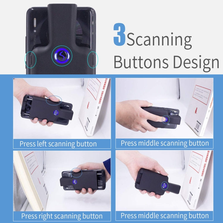 HC101D  2D Bluetooth Barcode Scanner Wireless Back Clip Phone Barcode Reader, 2D Side