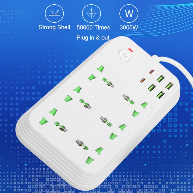 T24 2m 3000W 6 Plugs + PD + 4-USB Ports Multifunctional Flame-Retardant Socket With Switch, UK Plug, US Plug