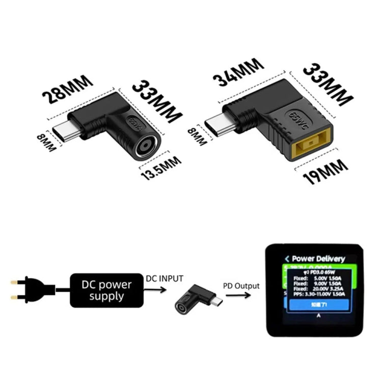 65W Female To Type-C Male DC Power To PD Power Laptop Multifunction Adapter, 7.9x0.9mm A, 7.4x0.6mm B, Square Port C, 6.5x1.4mm D, 6.3x3.0mm E, 5.5x2.5mm F, 5.5x2.1mm G, 5.5x1.7mm H, 5.5x1.0mm I, 4.8x1.7mm J, 4.0x1.7mm K, 4.0x1.35mm L, 4.5x3.0mm M     ...