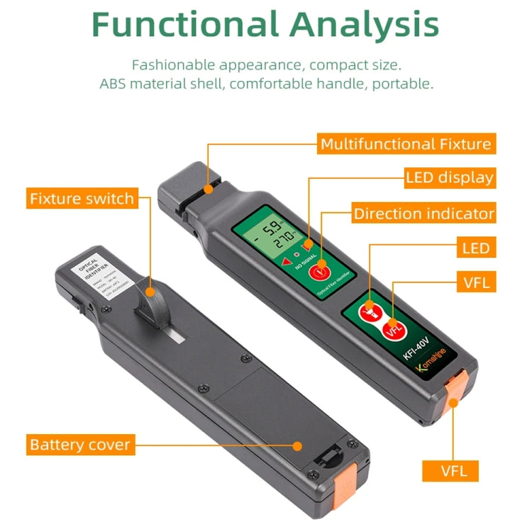 Komshine Fiber Optic Identifier Optical Cable Signal Direction Identifier With VFL Red Light 10mW, KFI-40V