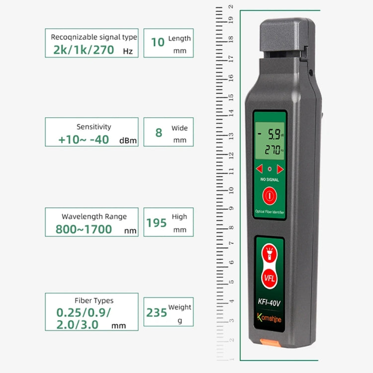 Komshine Fiber Optic Identifier Optical Cable Signal Direction Identifier With VFL Red Light 10mW, KFI-40V