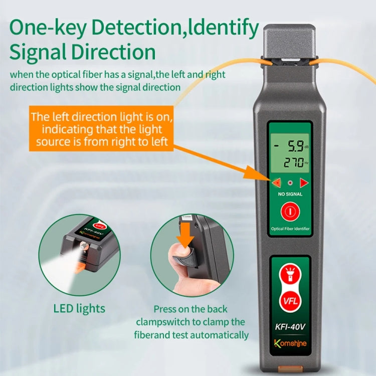 Komshine Fiber Optic Identifier Optical Cable Signal Direction Identifier With VFL Red Light 10mW, KFI-40V