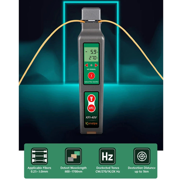 Komshine Fiber Optic Identifier Optical Cable Signal Direction Identifier With VFL Red Light 10mW, KFI-40V