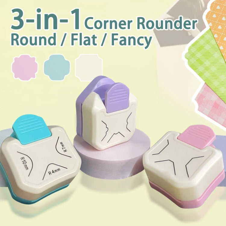 3 In 1 Fancy Corner Cutter Multi-angle Corner Cutter Chamfering Embosser, Beauty Corner (Purple), Round Corner (Green), Round Corner (Blue)